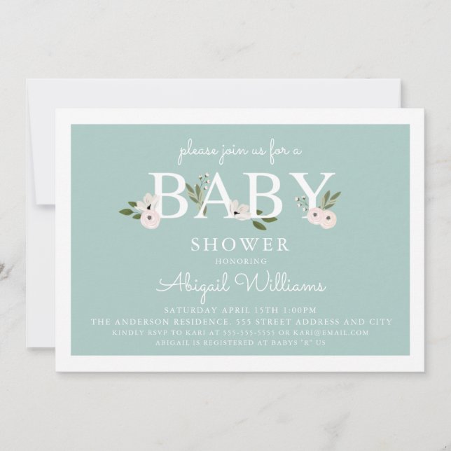 Mint and pink Floral Baby Shower Invitation (Front)