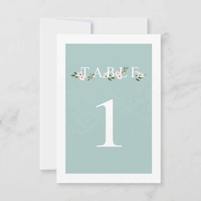 Mint and pink Floral Table Number Card (Front)