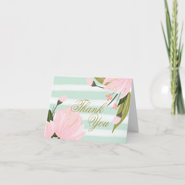 Mint and Pink Floral Thank You (Front)