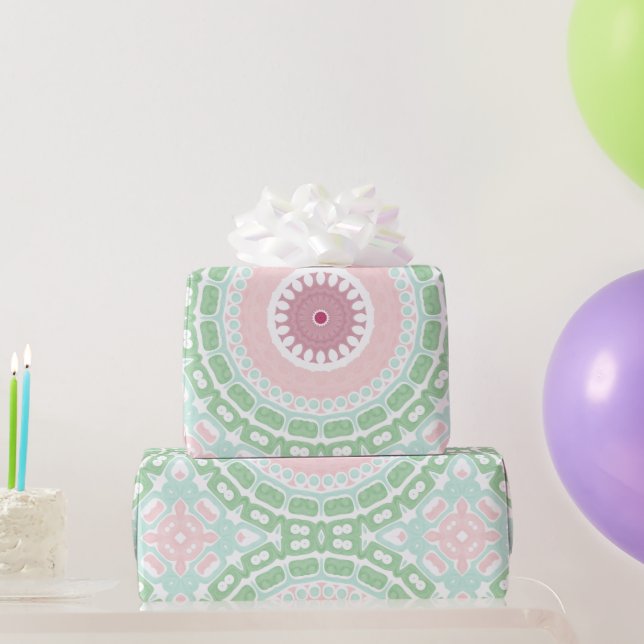 Mint and Pink Modern Mandala Pattern Wrapping Paper (Party Gifts)