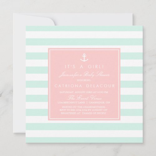Mint and Pink Nautical Baby Shower Invitation