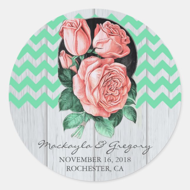 mint and pink rustic wedding stickers (Front)