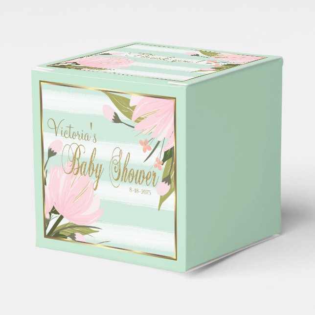 Mint and Pink Stripe Baby Shower Favor Boxes (Front Side)