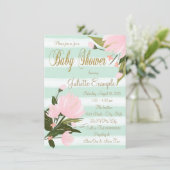 Mint and Pink Stripe Baby Shower Invitation (Standing Front)