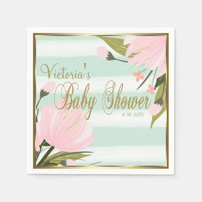 Mint and Pink Stripe Baby Shower Paper Napkins Zazzle