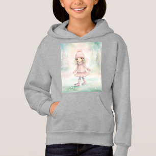 Mint and Pink Winter Scene Girl Skating Hoodie