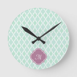 Mint and Plum Moroccan Monogram Round Clock