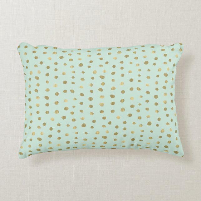 Mint and Pretty Gold Dots Accent Pillow (Front)