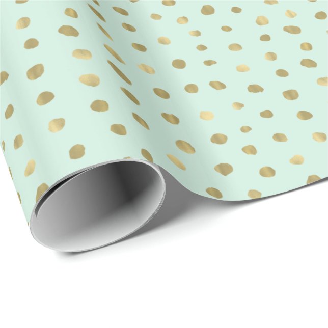 Mint and Pretty Gold Dots Wrapping Paper (Roll Corner)