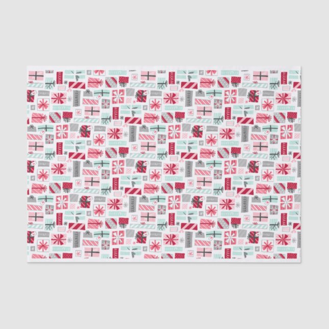 Mint and Red Christmas Presents Tissue Paper (Front)