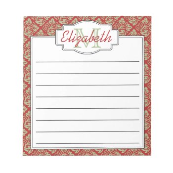 Mint And Red Monogram Tree Of Life Pattern Notepad by hhbusiness at Zazzle