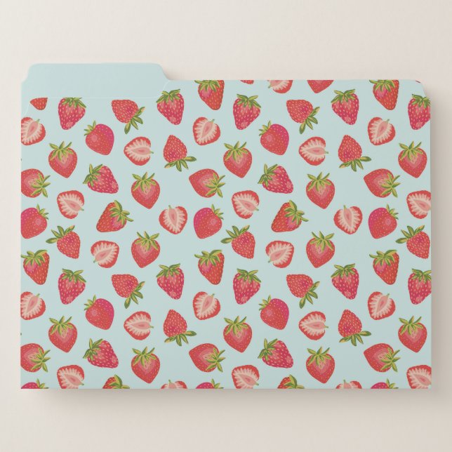 Mint and Red Summer Strawberry pattern File Folder (Front Left)