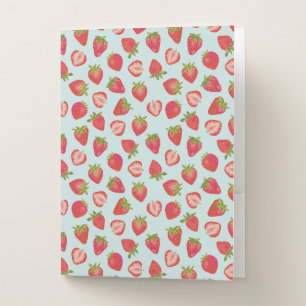 Mint and Red Summer Strawberry pattern Pocket Folder