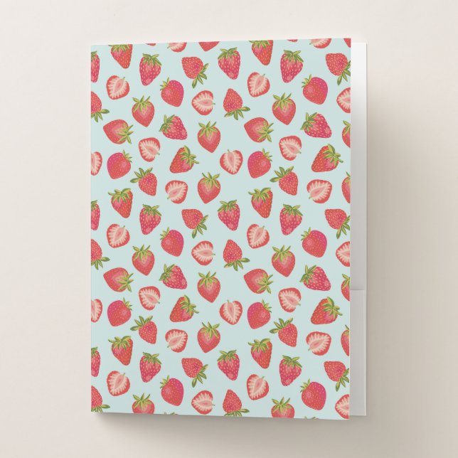 Mint and Red Summer Strawberry pattern Pocket Folder (Front)