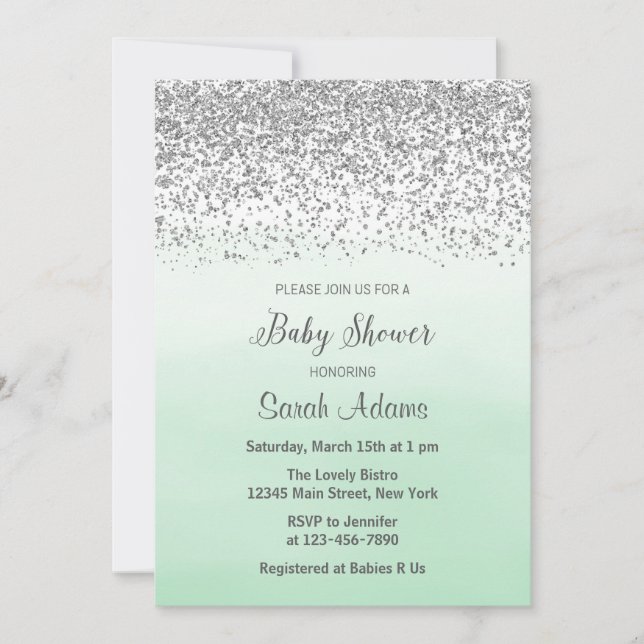 Mint and Silver Baby Shower Invitation (Front)