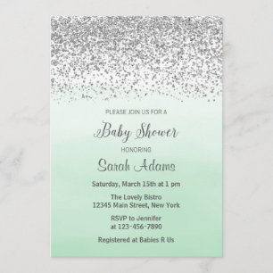 Mint and Silver Baby Shower Invitation