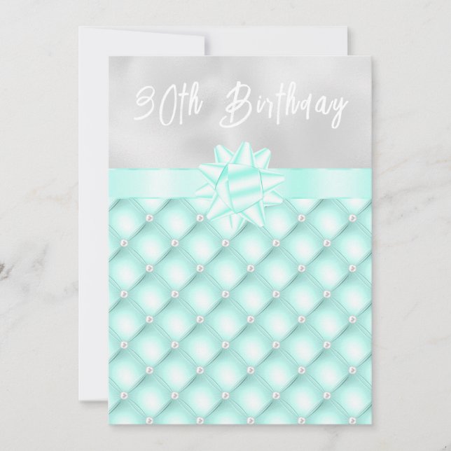 Mint and Silver Tufted Pearls Birthday Party Invitation (Front)