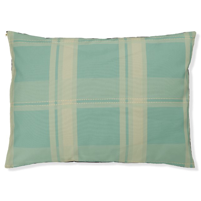 Mint and Tan Plaid Pet Bed (Front)