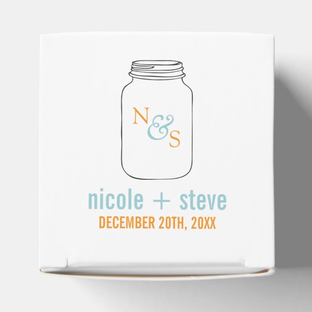 Mint and Tangerine Mason Jar Monogram Wedding Favor Boxes (Top)