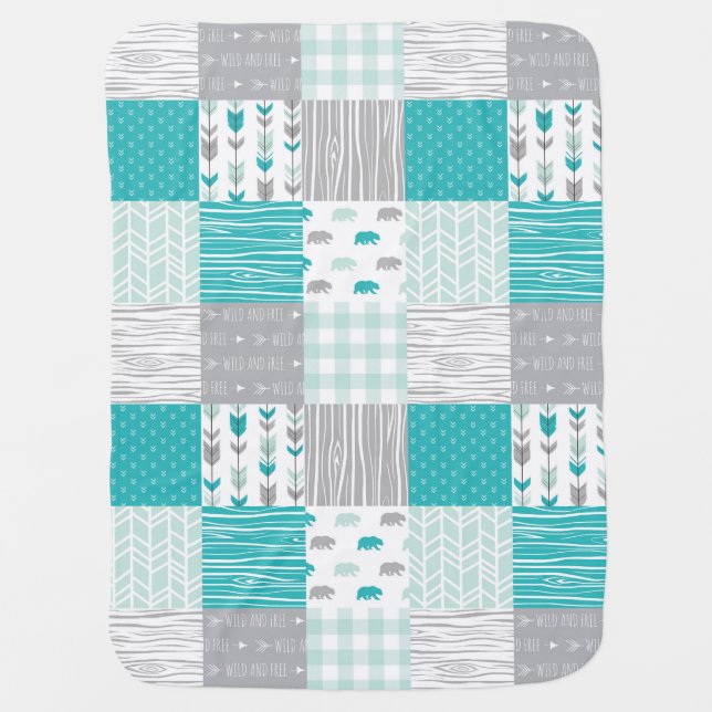 Mint and Teal Modern Woodland Baby Blanket (Front)