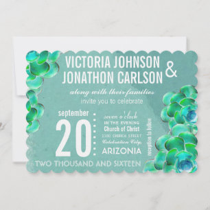 Mint and Teal Succulent Modern Typography Wedding Invitation