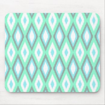 Mint And Turquoise Ikat Pattern Mouse Pad by OrganicSaturation at Zazzle