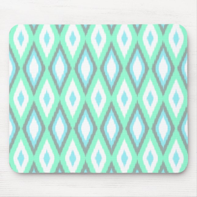 Mint and Turquoise Ikat Pattern Mouse Pad (Front)