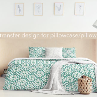 Mint and White Aztec Geometric Diamond Pattern Duvet Cover