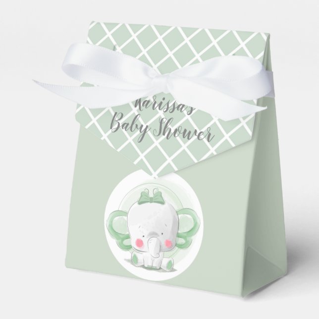Mint and White Baby Unisex Jungle Elephant Favor Boxes (Front Side)