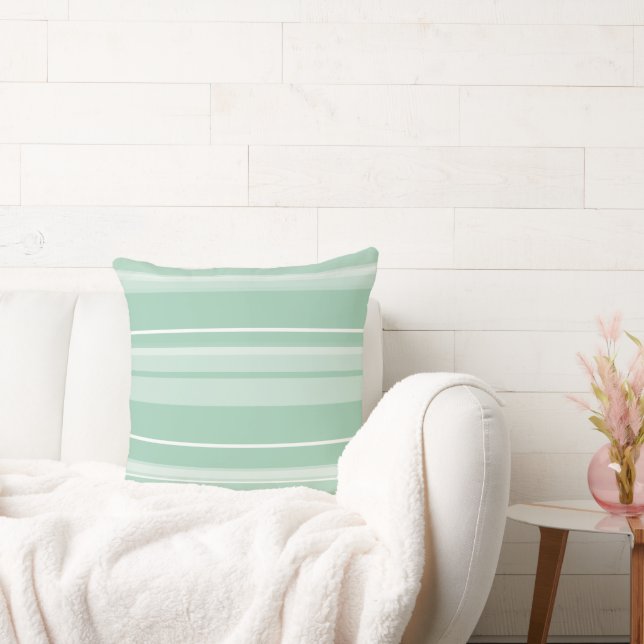 Mint and White Banded Stripe Throw Pillow (Couch)