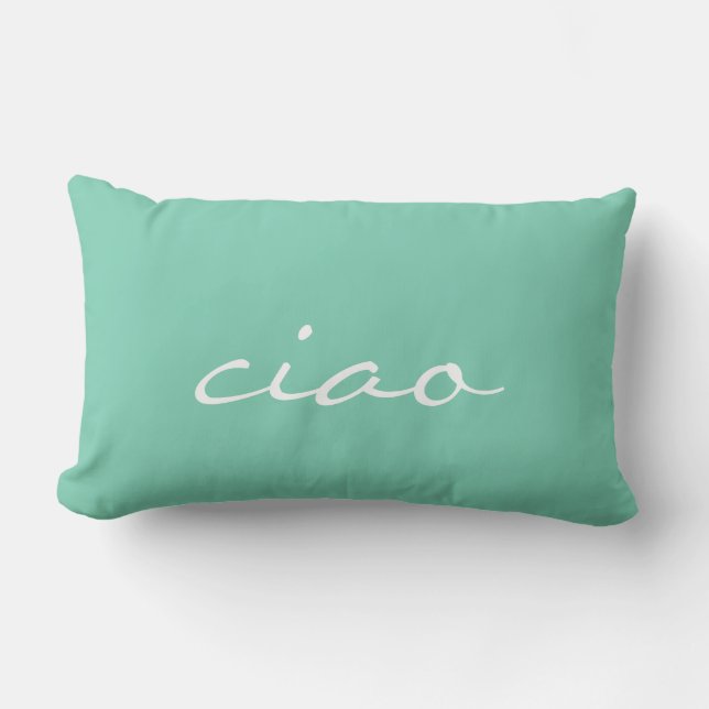 Mint and White Ciao Lumbar Pillow (Front)