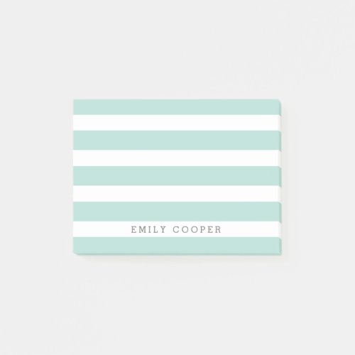 Mint and White Classic Stripes Monogram Post_it Notes