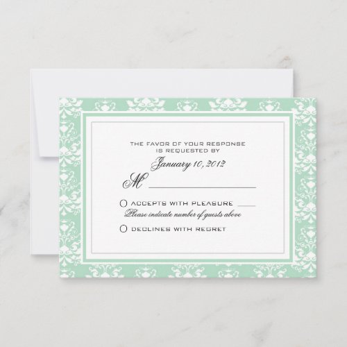 Mint and White Damask Custom Wedding RSVP