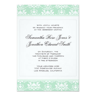 Mint and White Damask Wedding Invitation
