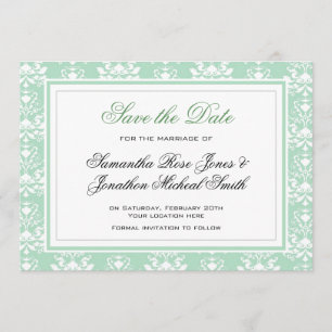 Mint and White Damask Wedding Invitation