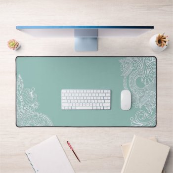 Mint And White Embossed Paisley Desk Mat by apassion4pixels at Zazzle