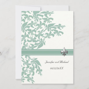 Mint and White Fleur de Lis Design Wedding Invite