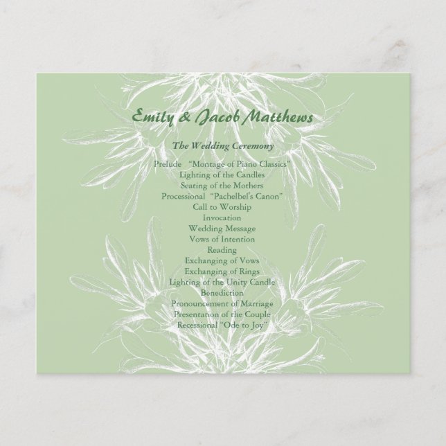 Mint and White Floral Wedding Program (Front)
