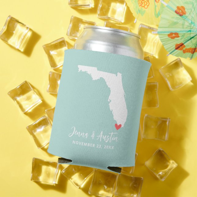 Mint and White Florida Wedding Favor Can Cooler (In Situ Summer)
