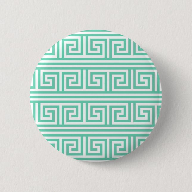 Mint and White Greek Key Pattern Pinback Button (Front)