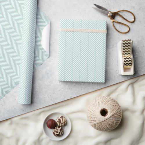 Mint and White Herringbone Wrapping Paper