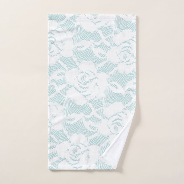 Mint and white lace roses floral  hand towel  (Hand Towel)