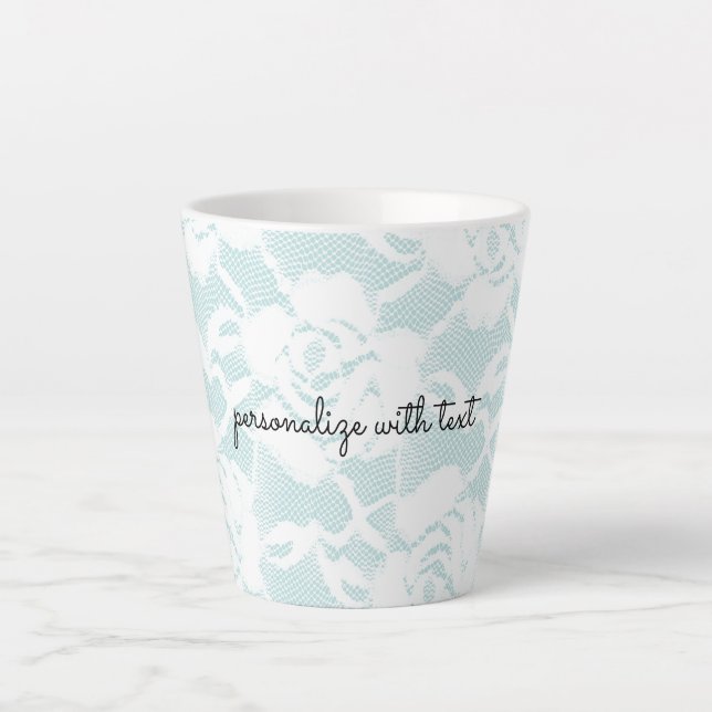 Mint and white lace roses floral  latte mug (Front)