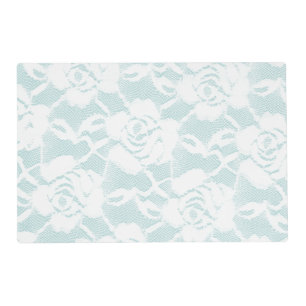 Mint and white lace roses floral placemat
