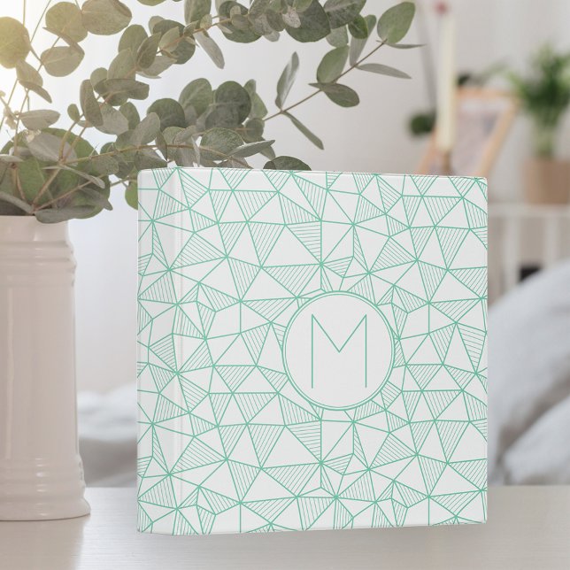 Mint and White Modern Geometric Pattern Monogram Binder (Creator Uploaded)