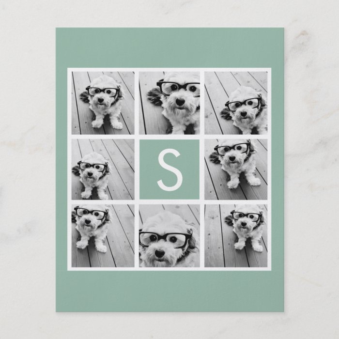 Mint and White Photo Collage with Monogram Personalized Flyer