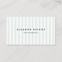 Mint and White Pinstripes Pattern Modern Business Card