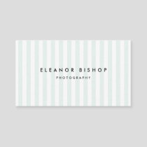 Mint and White Pinstripes Pattern Modern Business Card