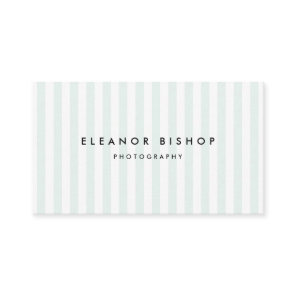 Mint and White Pinstripes Pattern Modern Business Card