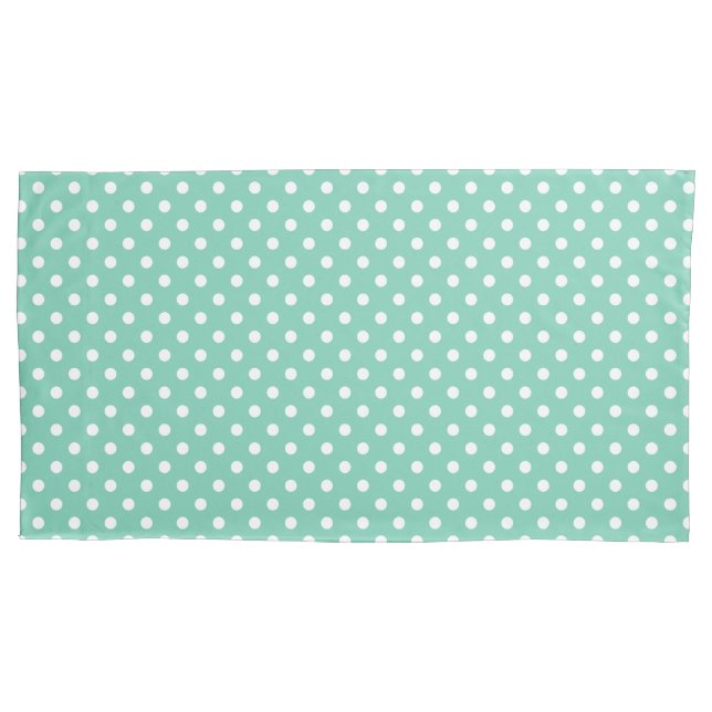 Mint and white polka dots king size pillowcase (Front)